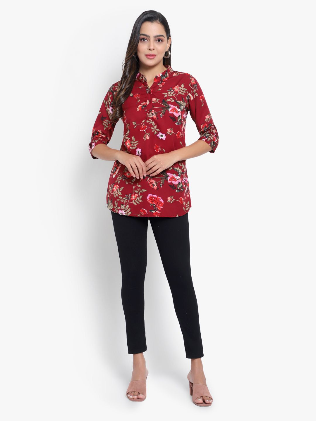 Maroon Floral Print Tunic — view 13