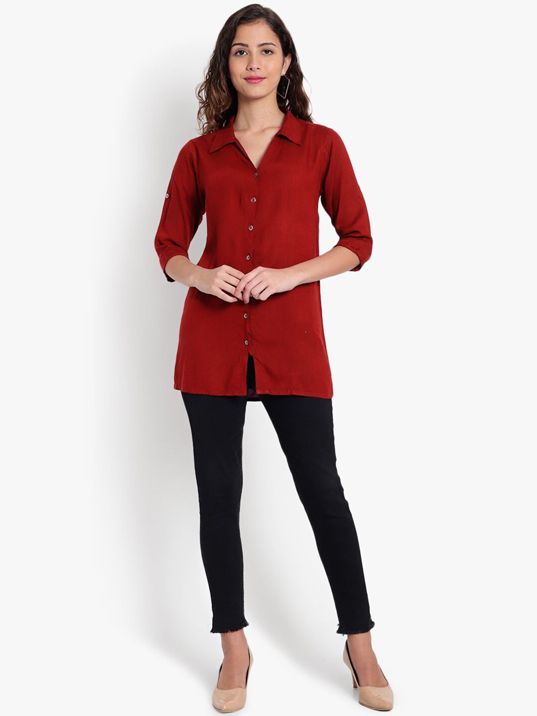 Maroon Longline Plus Size Shirt — view 13