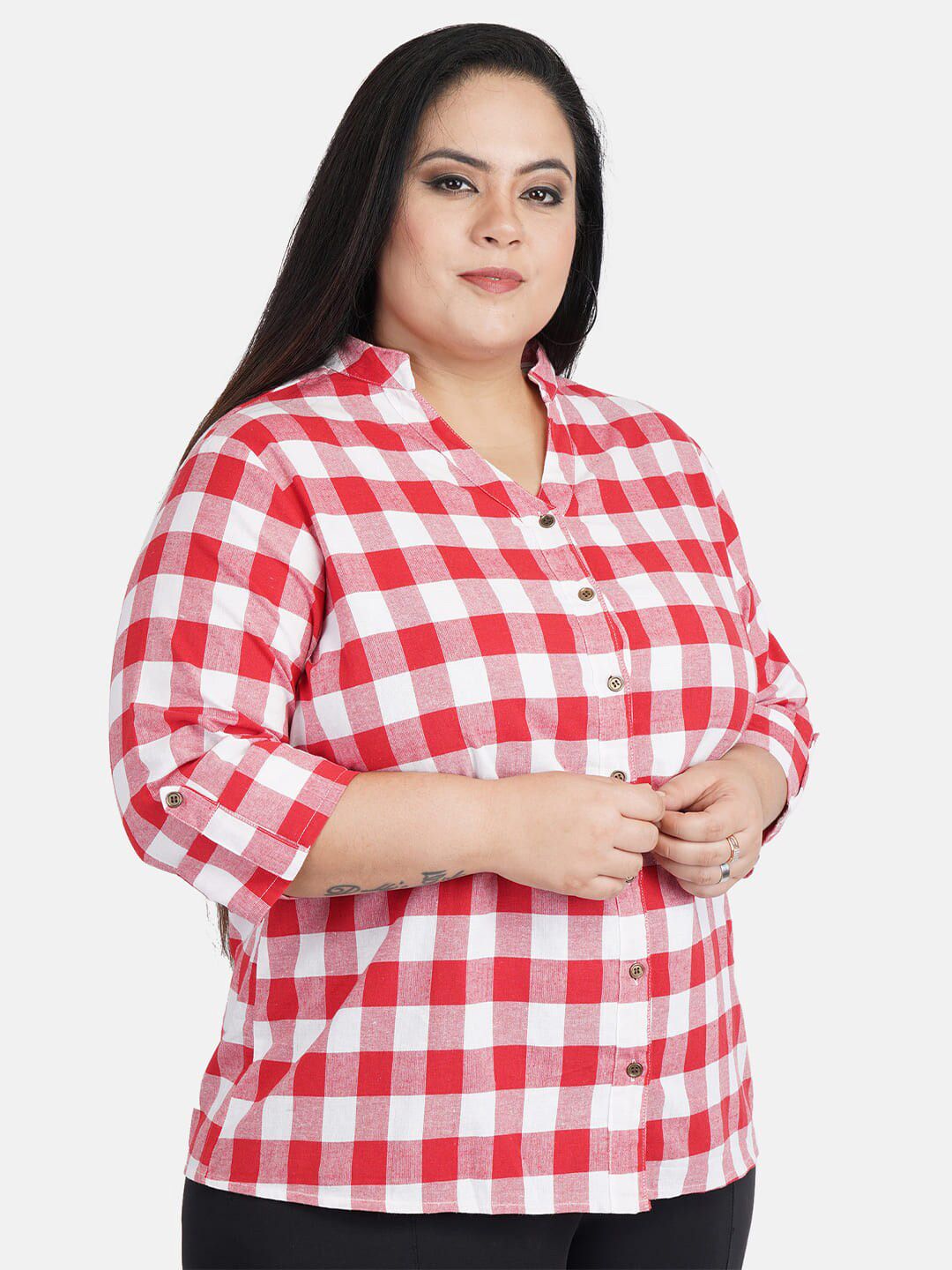 Red Checkered Plus Size Shirt — view 3