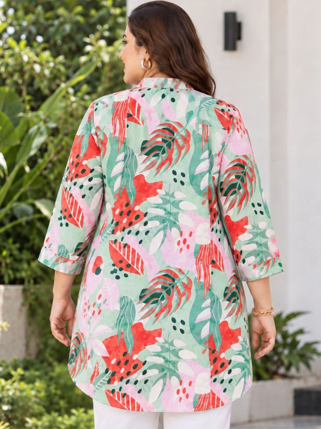 Red and Green Abstract Print Long Tunic — view 2