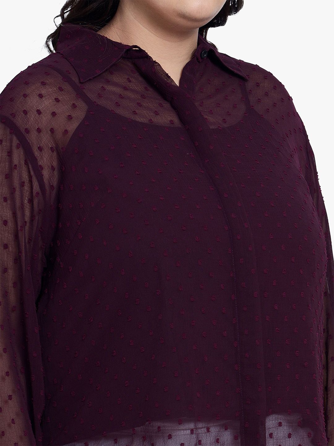 Purple Dobby Sheer Plus Size Shirt with Slip — view 2