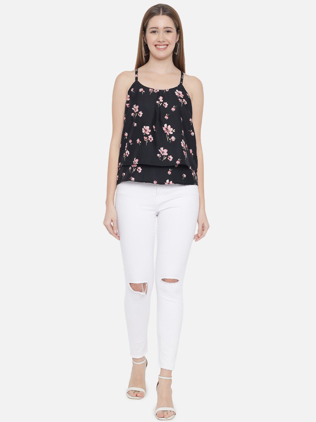 Black Floral Strap Top — view 13