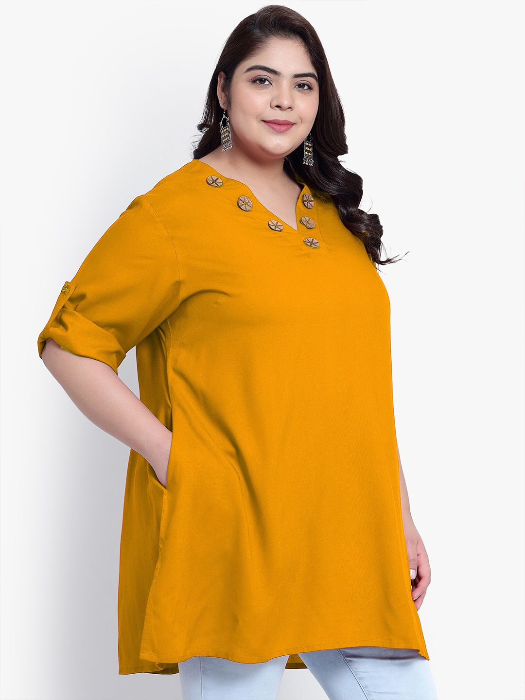 Mustard Collar Button Plus Size Tunic — view 3