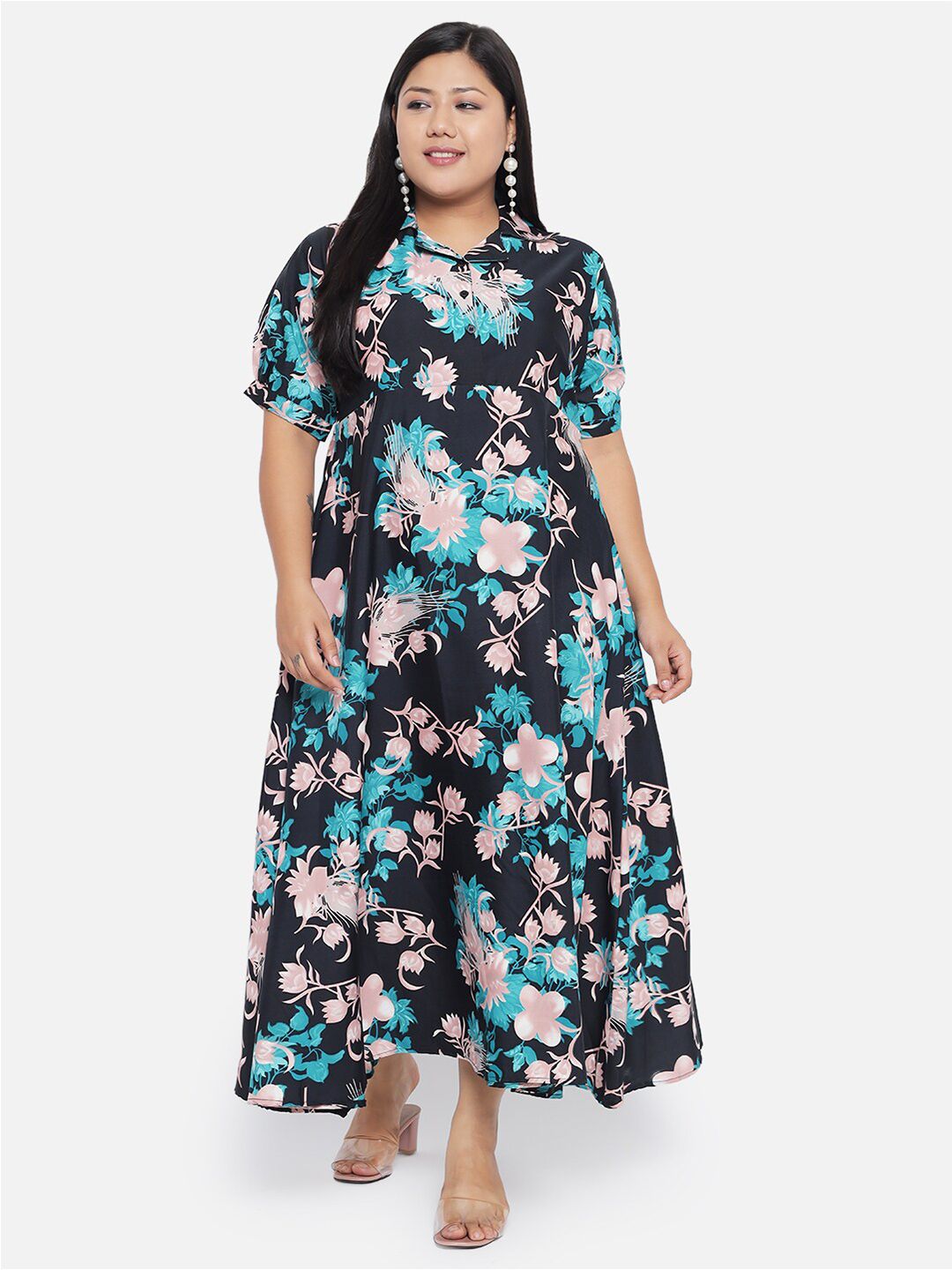 Black and Green Floral Dress — view 1