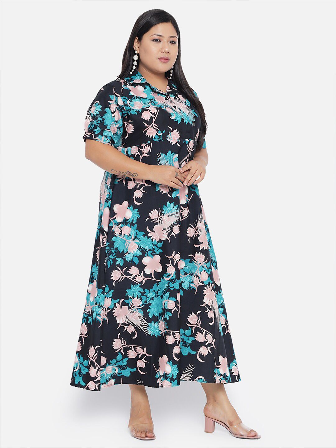 Black and Green Floral Dress — view 3