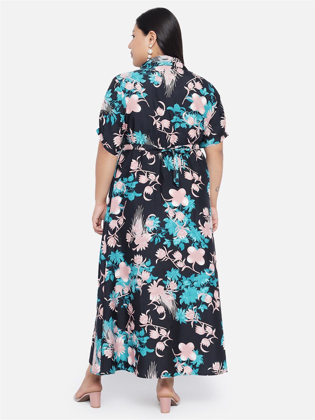 Black and Green Floral Dress — view 5