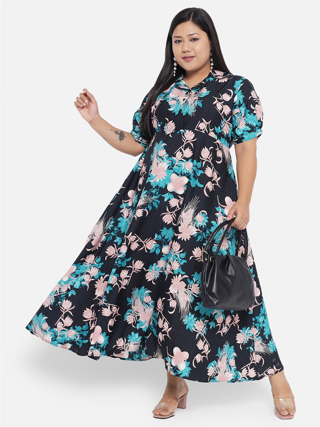 Black and Green Floral Dress — view 6