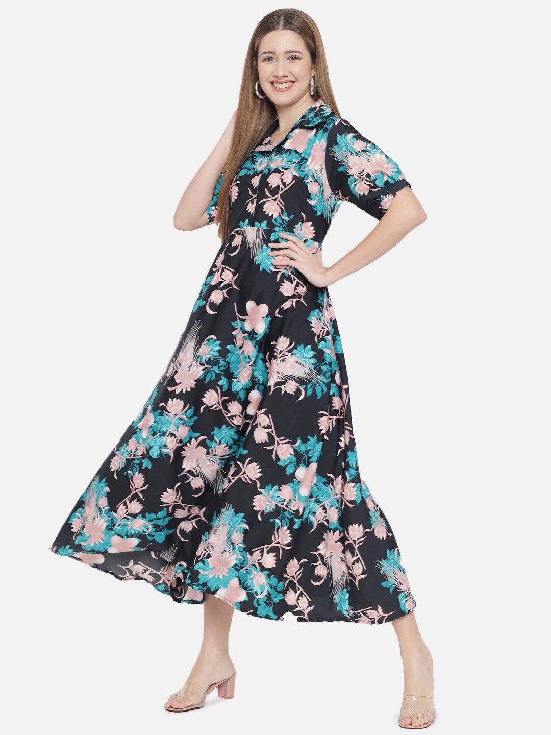 Black and Green Floral Dress — view 13