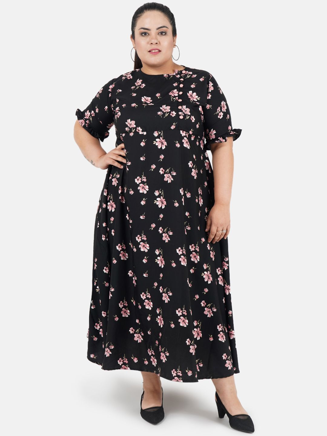 Black and Pink Floral Print Dress — view 1