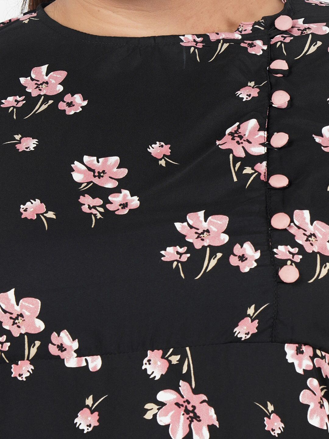 Black and Pink Floral Print Dress — view 2