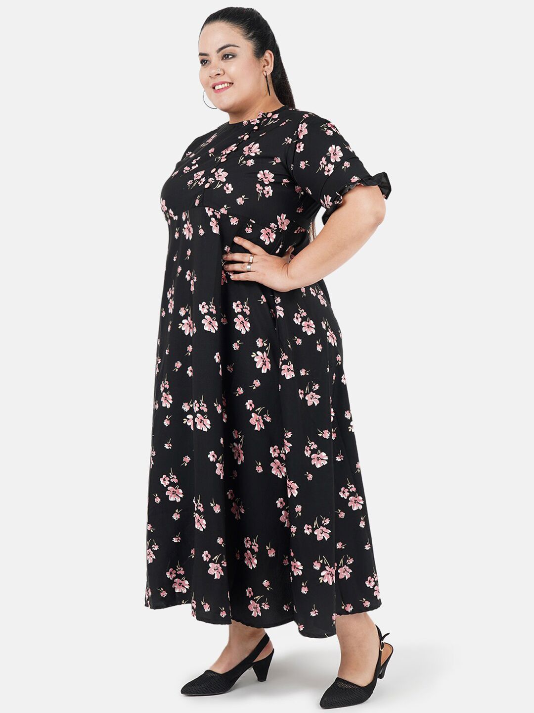Black and Pink Floral Print Dress — view 4
