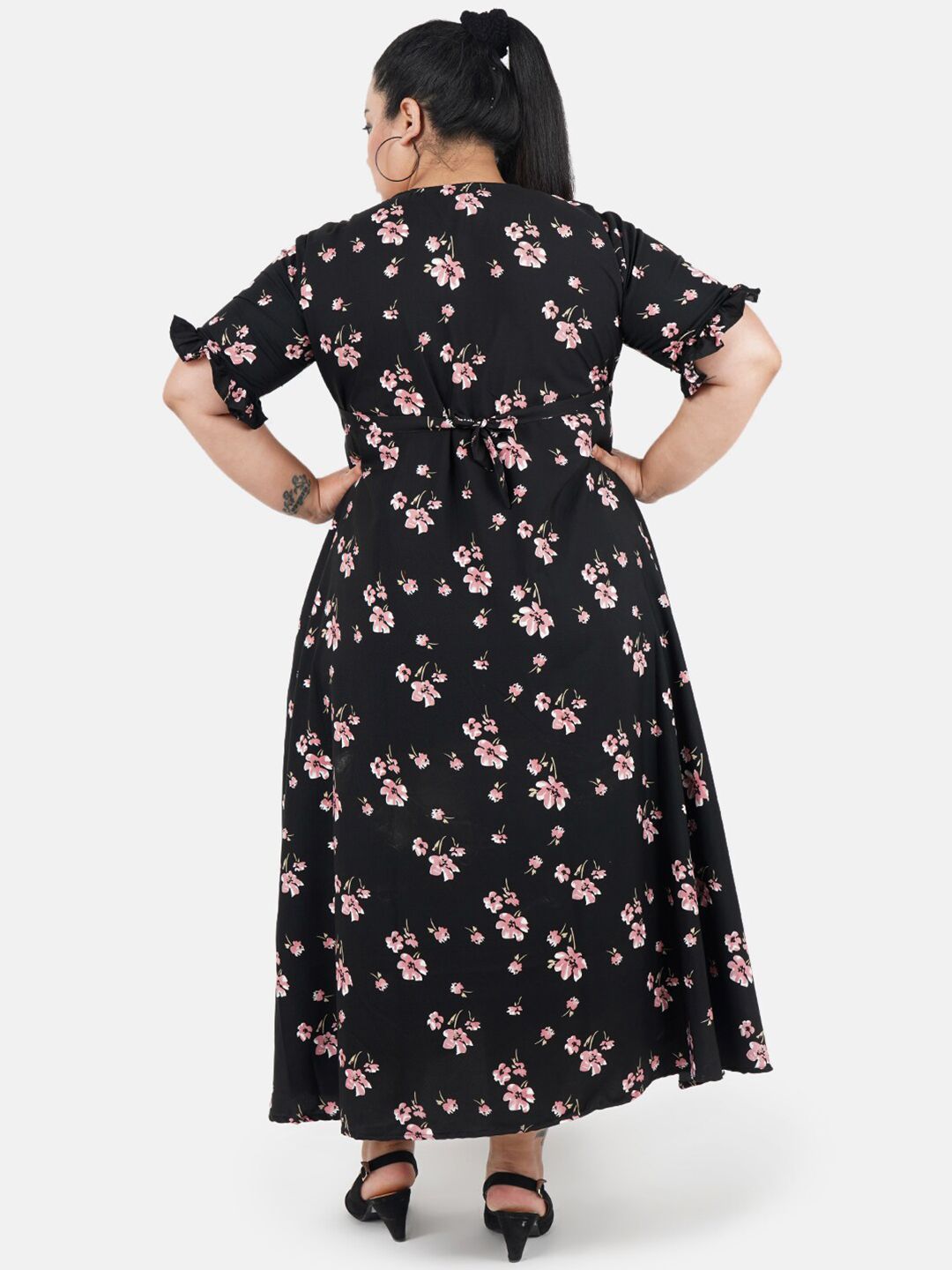 Black and Pink Floral Print Dress — view 5