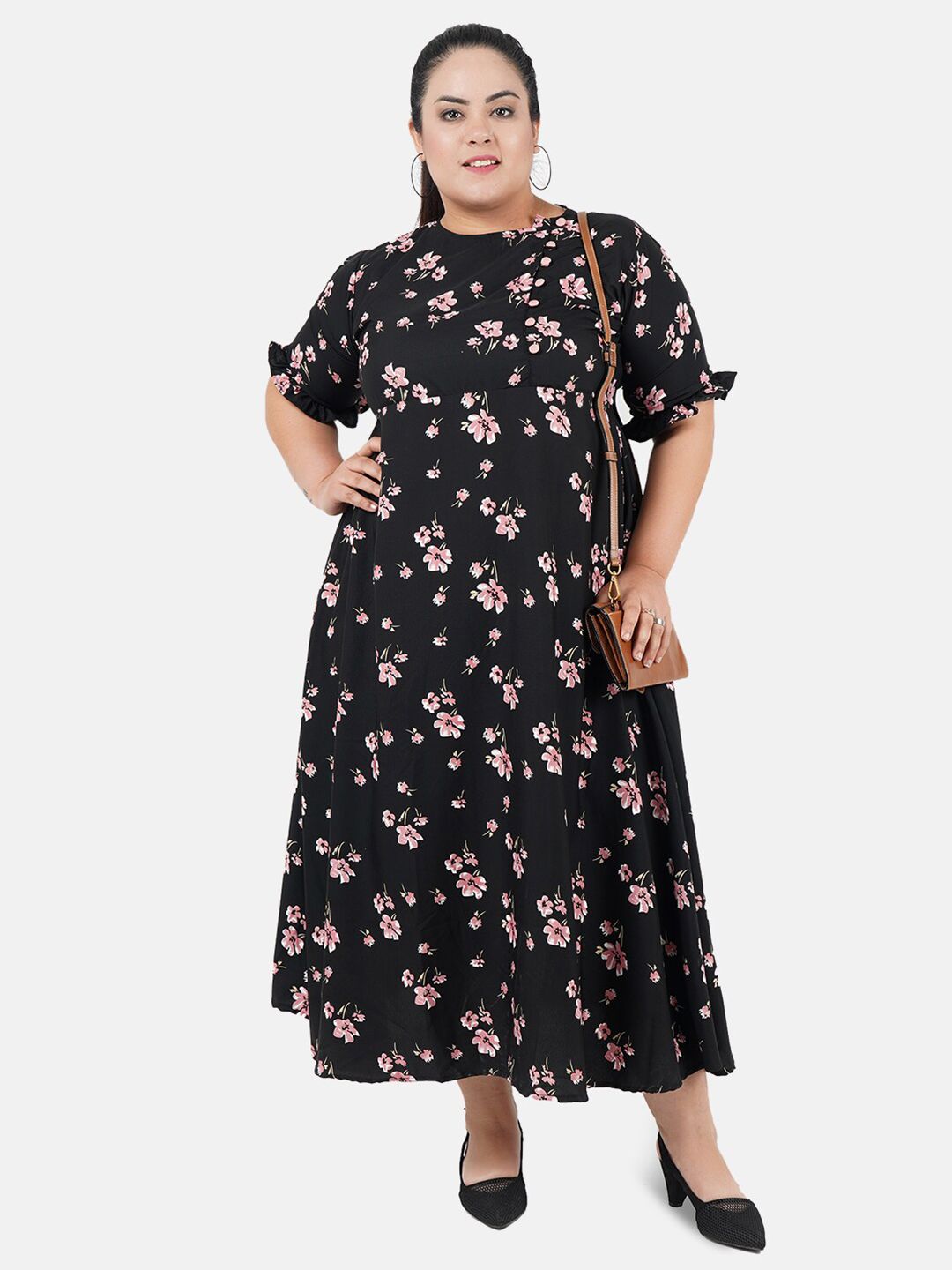 Black and Pink Floral Print Dress — view 6