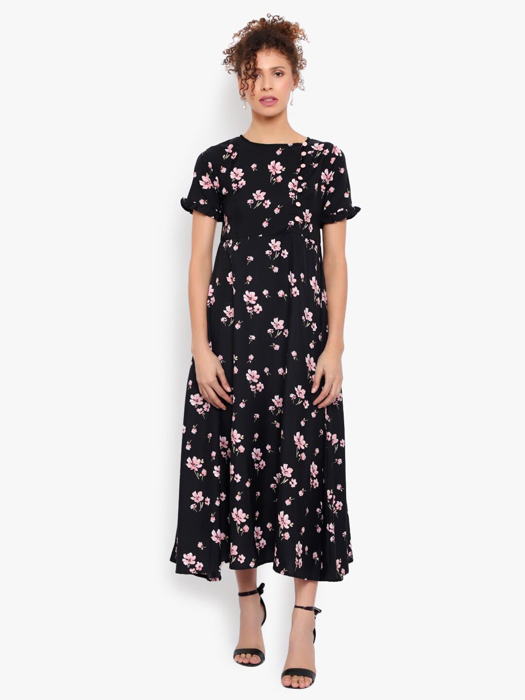 Black and Pink Floral Print Dress — view 7