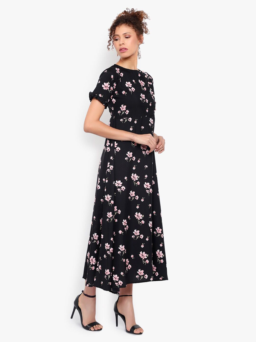 Black and Pink Floral Print Dress — view 9