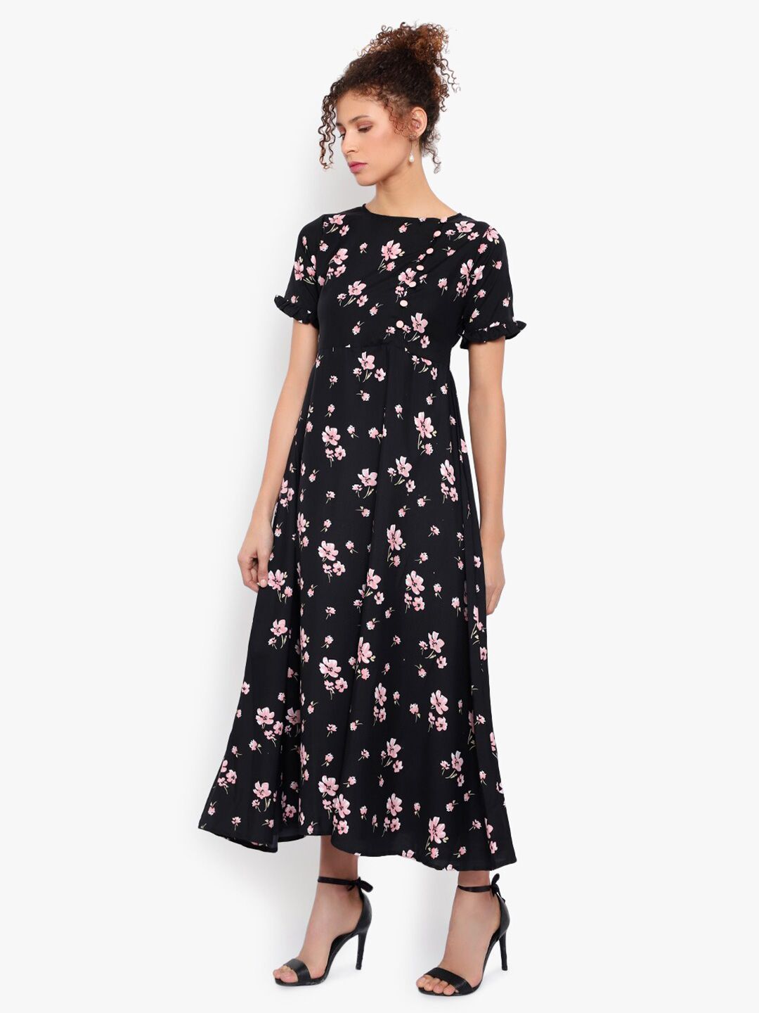 Black and Pink Floral Print Dress — view 10