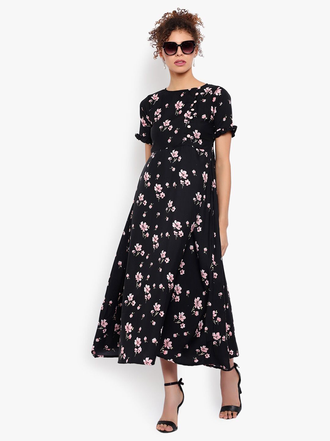 Black and Pink Floral Print Dress — view 11