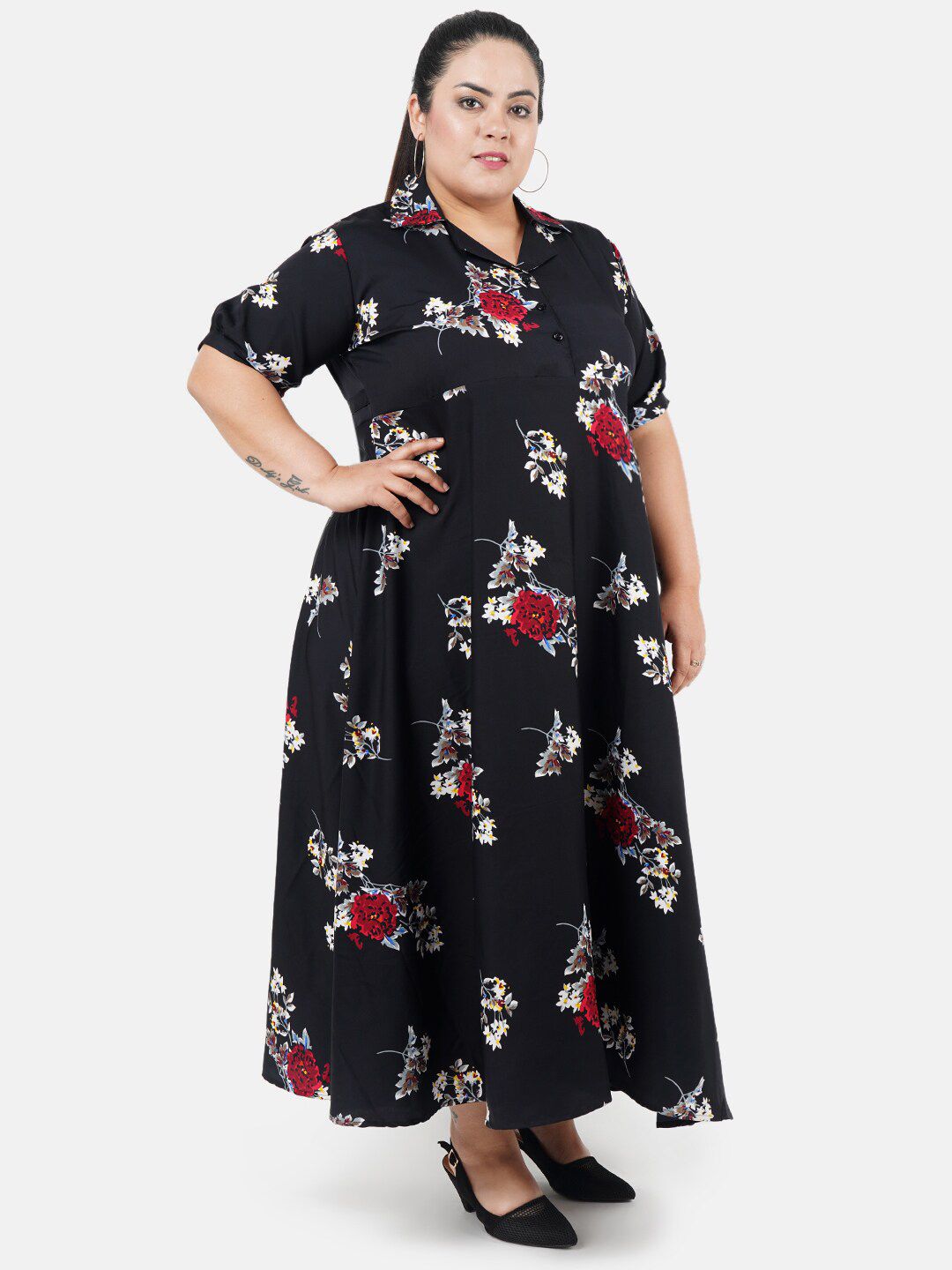 Black and Red Floral Print Dress — view 3