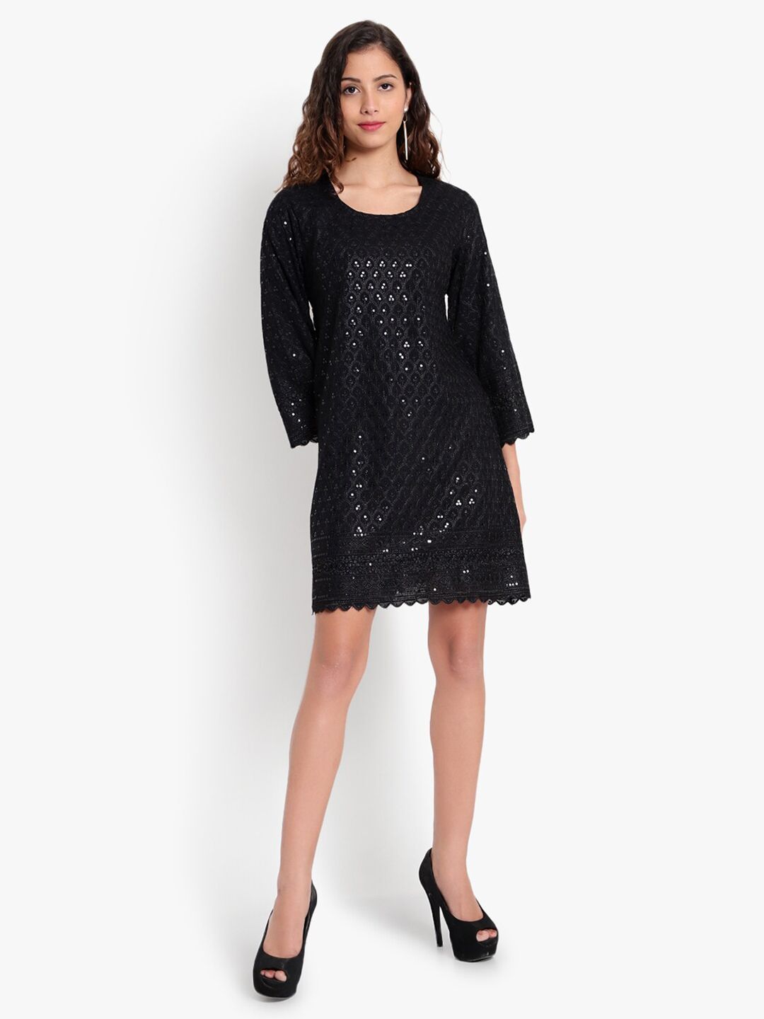 Black Embroidered Sequin Dress — view 1