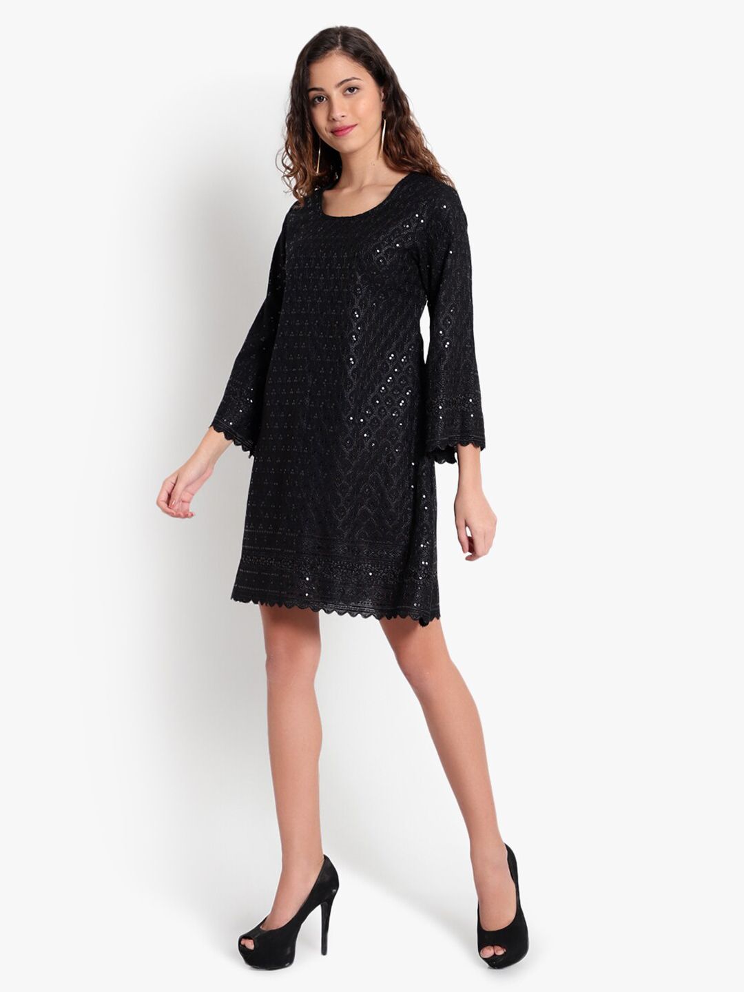 Black Embroidered Sequin Dress — view 4