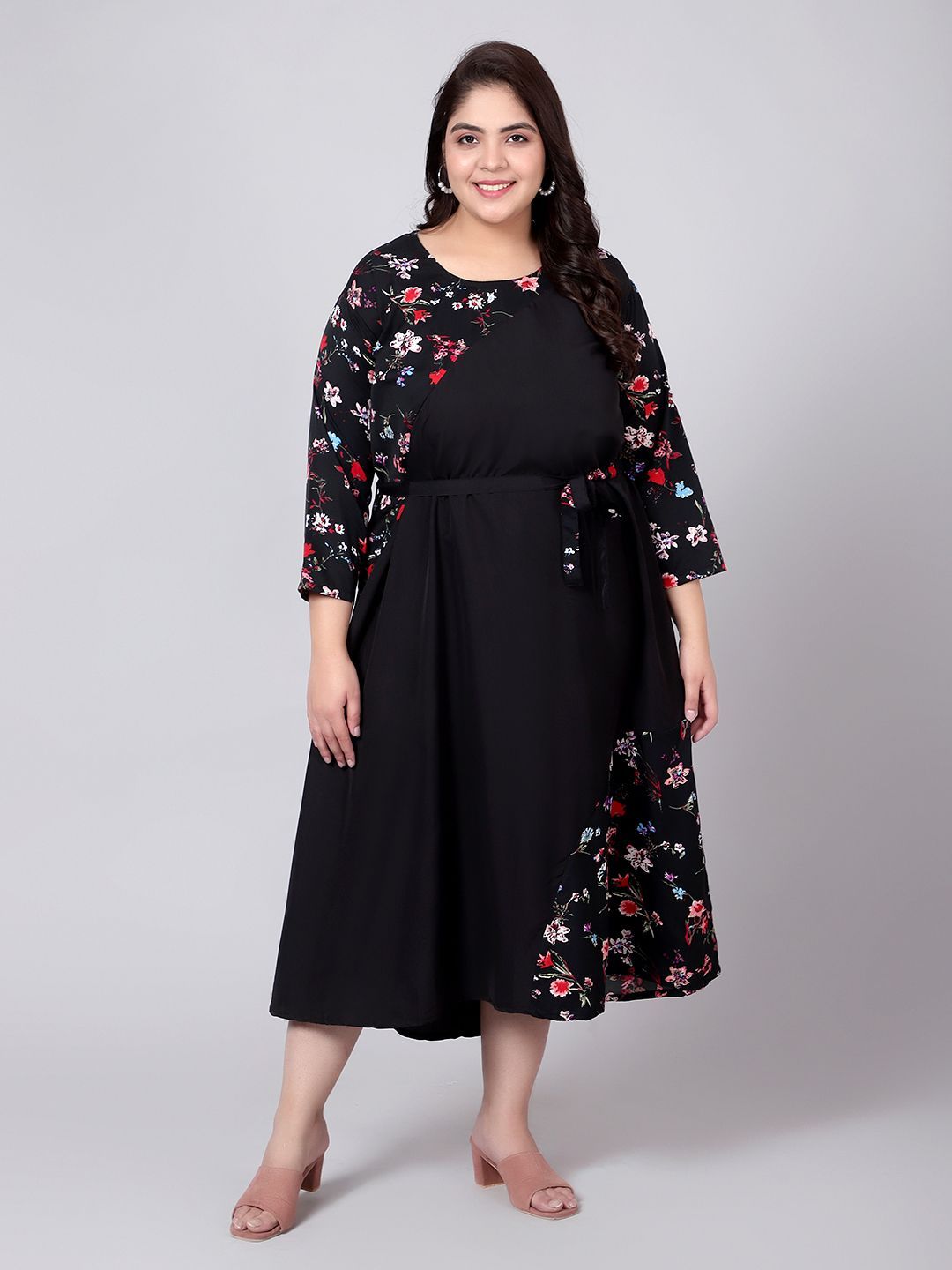 Black Floral Abstract Plus Size Dress — view 1
