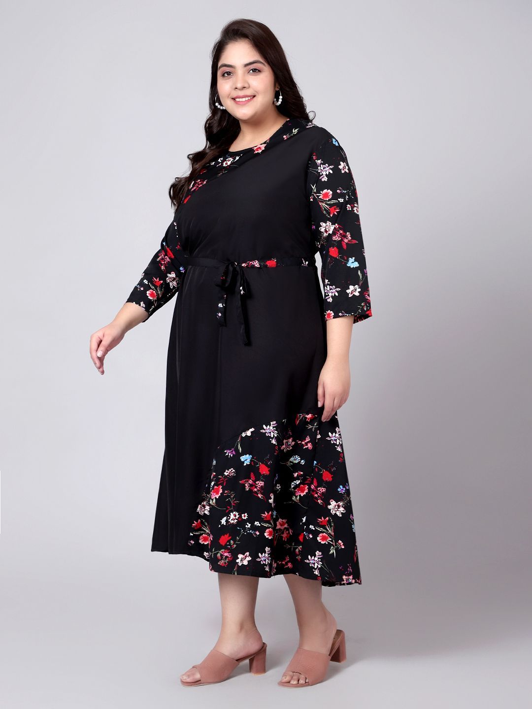 Black Floral Abstract Plus Size Dress — view 4