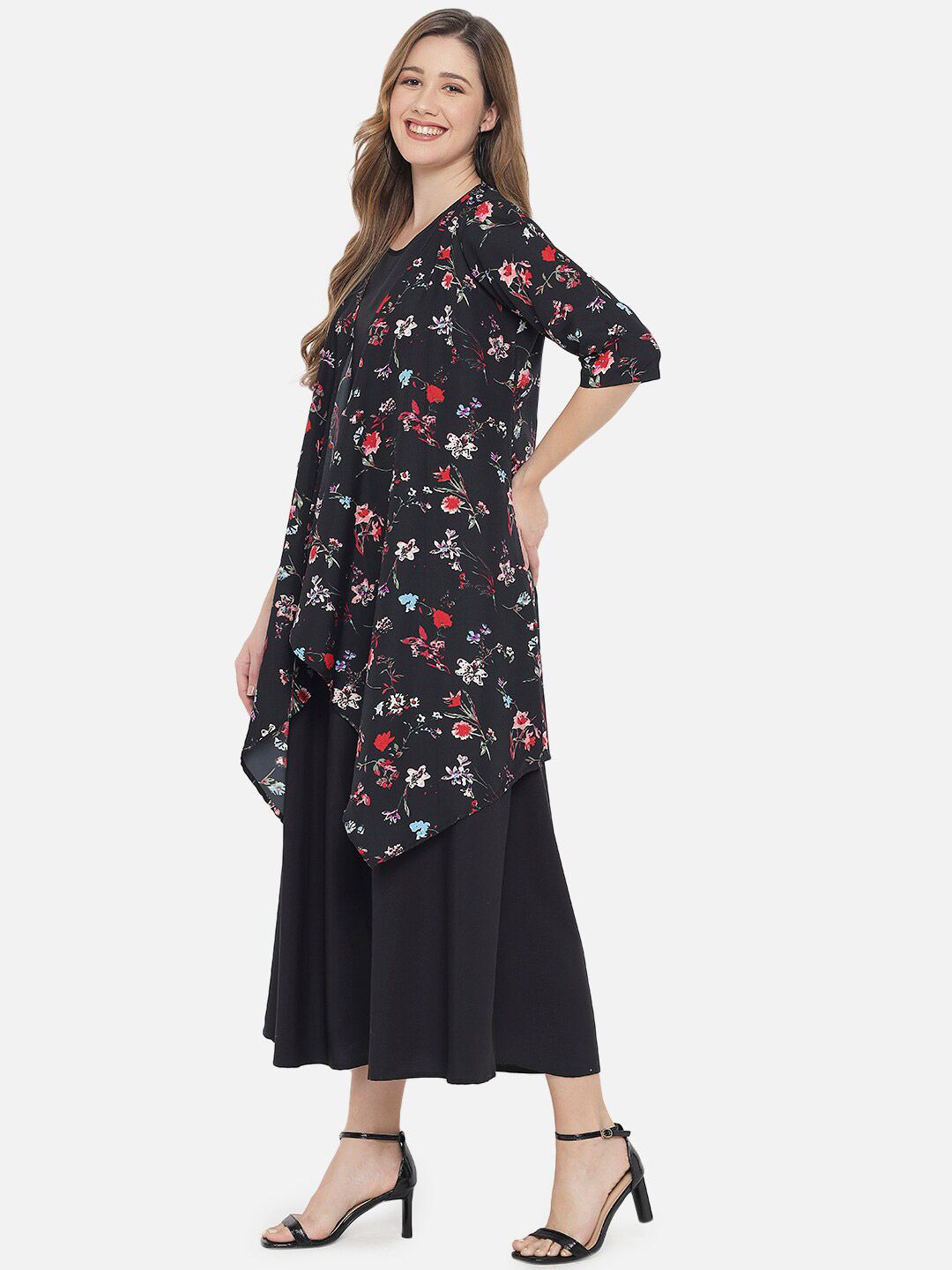 Black Floral Layered Maxi Dress — view 11