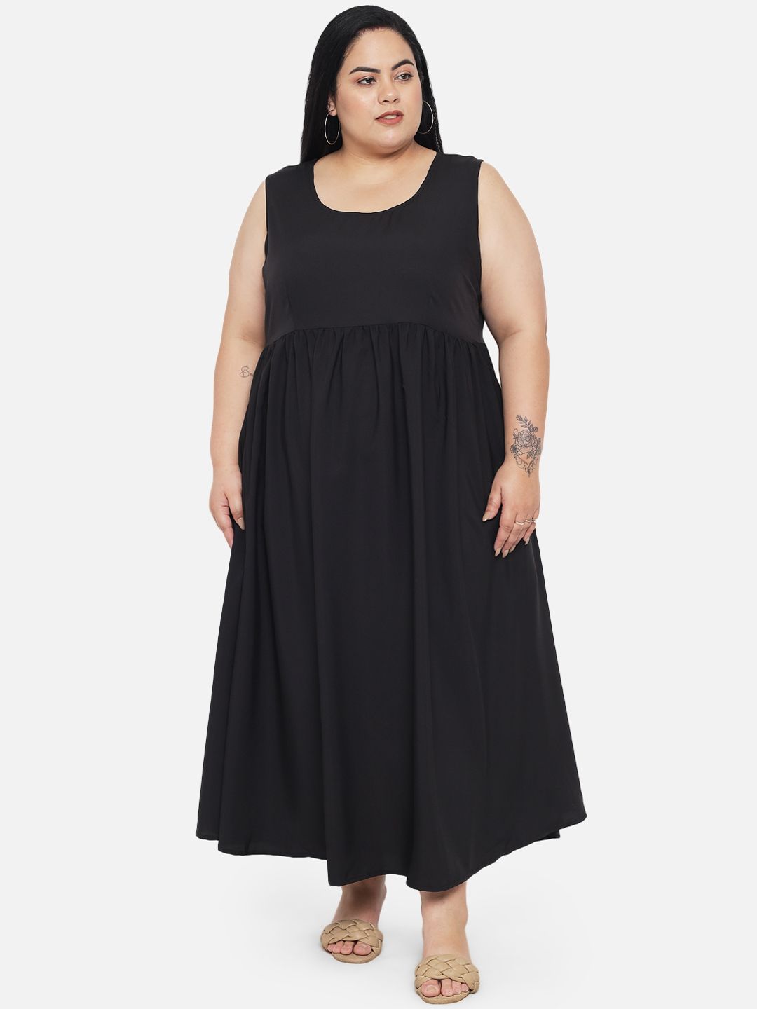 Black Floral Layered Maxi Plus Size Dress — view 7