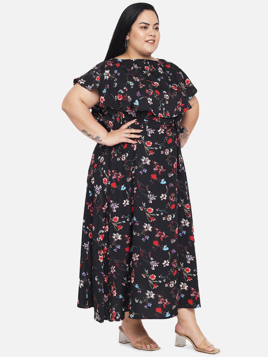 Black Floral Print Dress — view 3