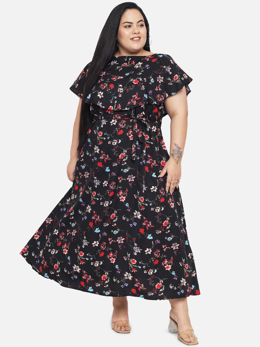 Black Floral Print Dress — view 6