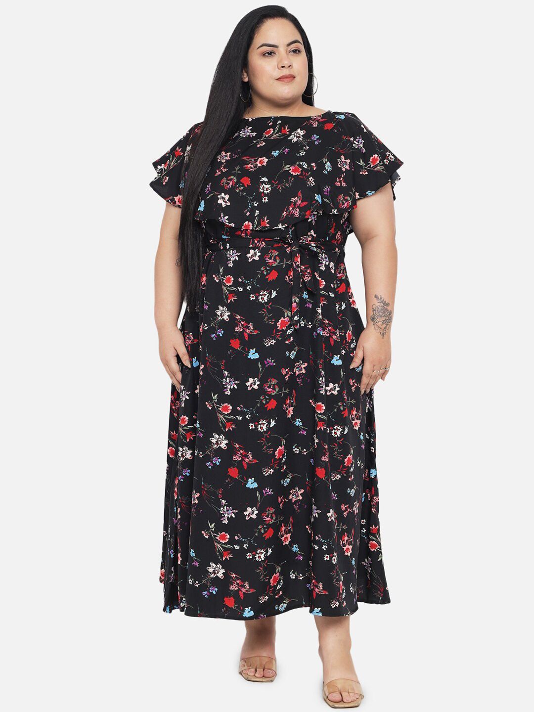 Black Floral Print Dress — view 7