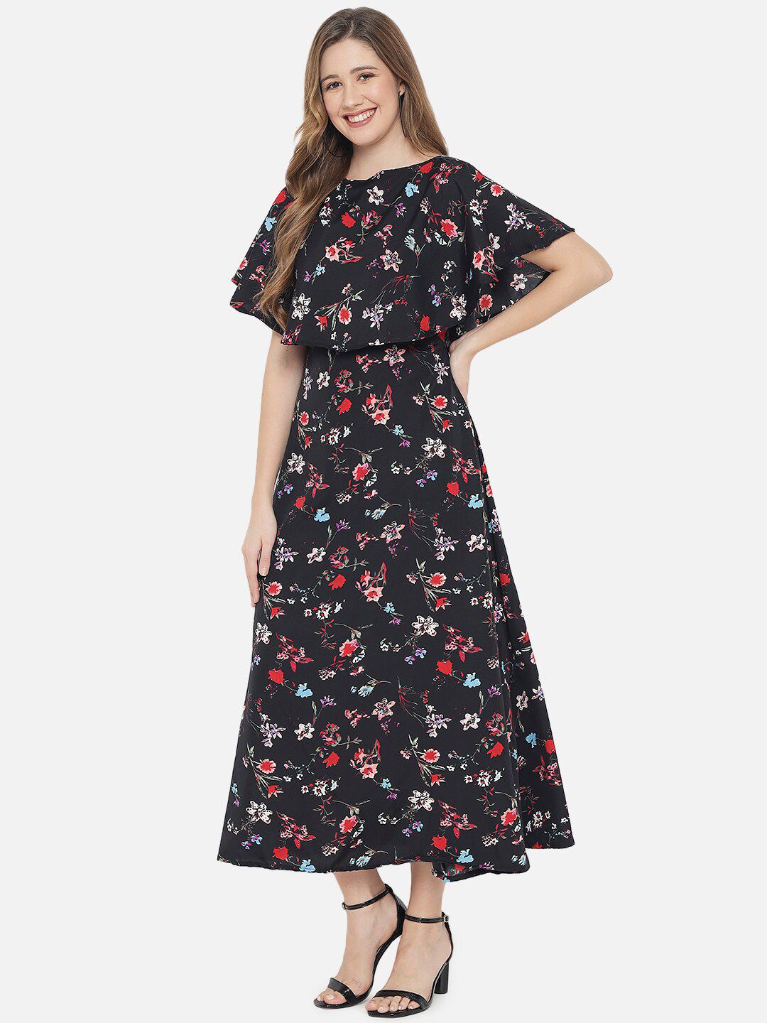 Black Floral Print Dress — view 11