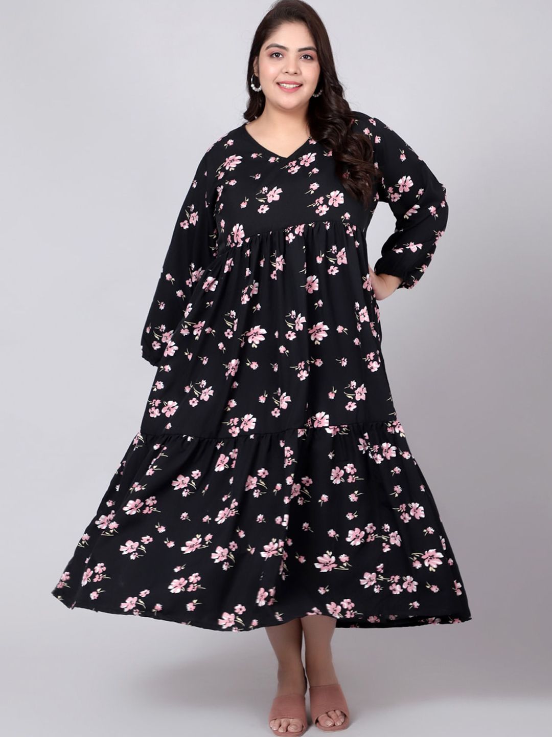 Black Floral Tiered Dress — view 1