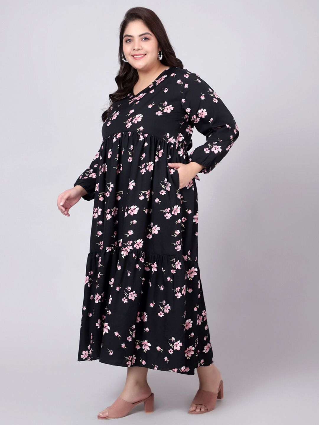 Black Floral Tiered Dress — view 4