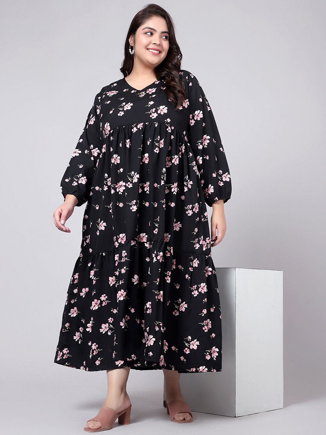 Black Floral Tiered Dress — view 6