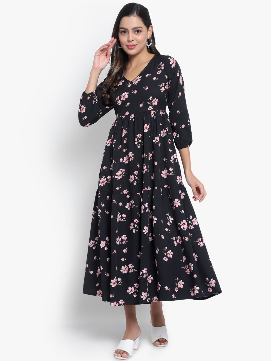 Black Floral Tiered Dress — view 8
