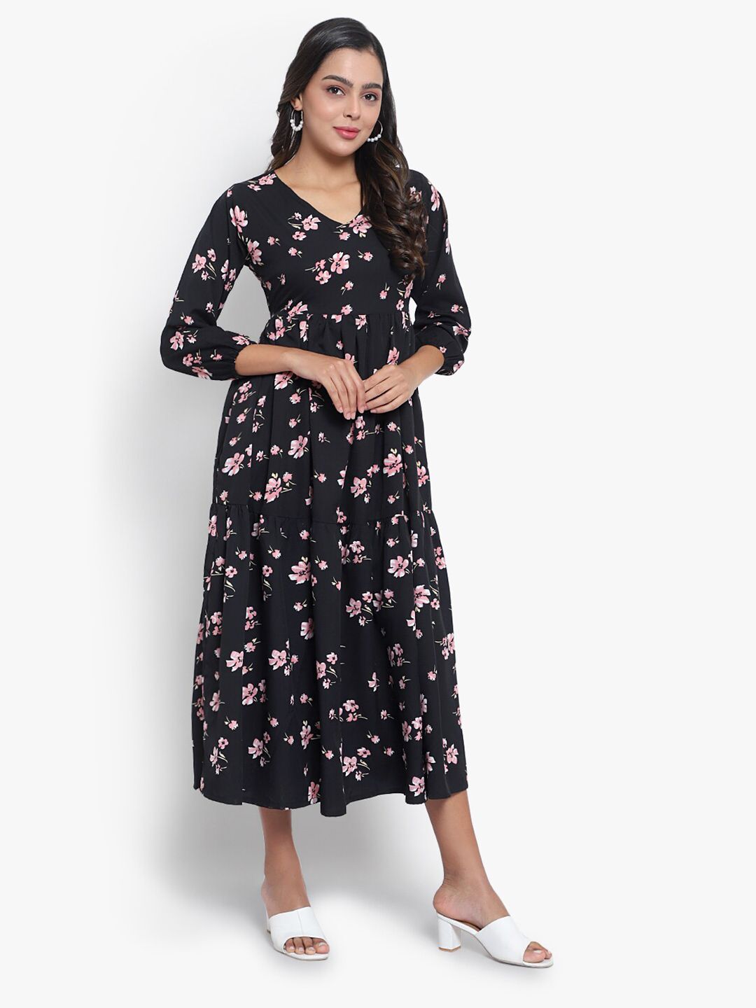 Black Floral Tiered Dress — view 10