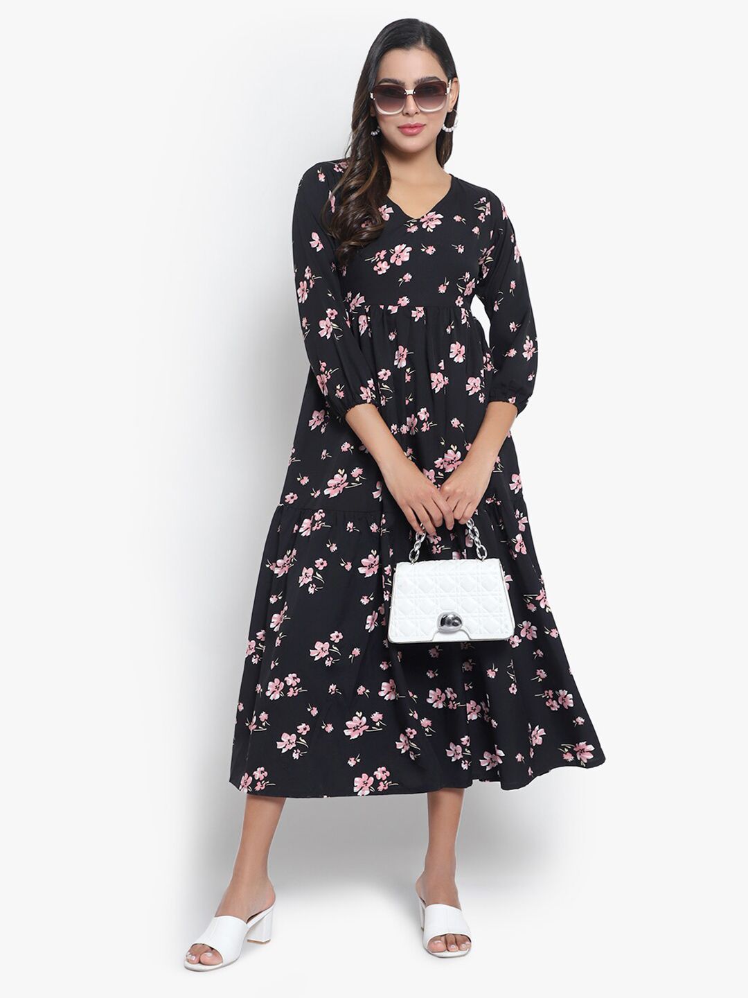 Black Floral Tiered Dress — view 13