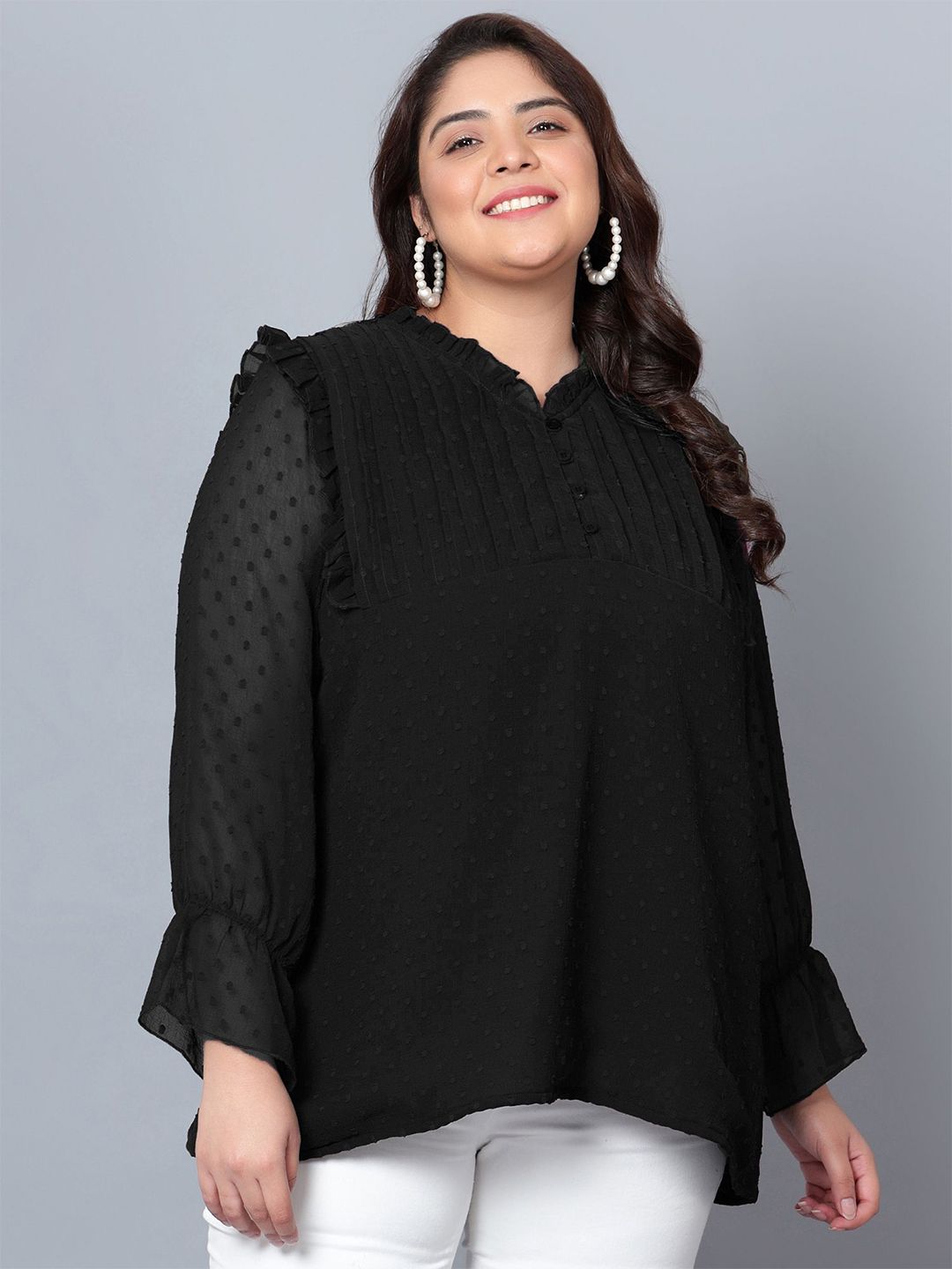 Black Georgette Plus Size Tunic — view 1