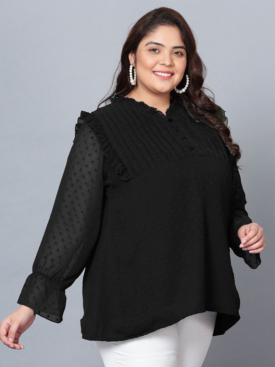 Black Georgette Plus Size Tunic — view 3