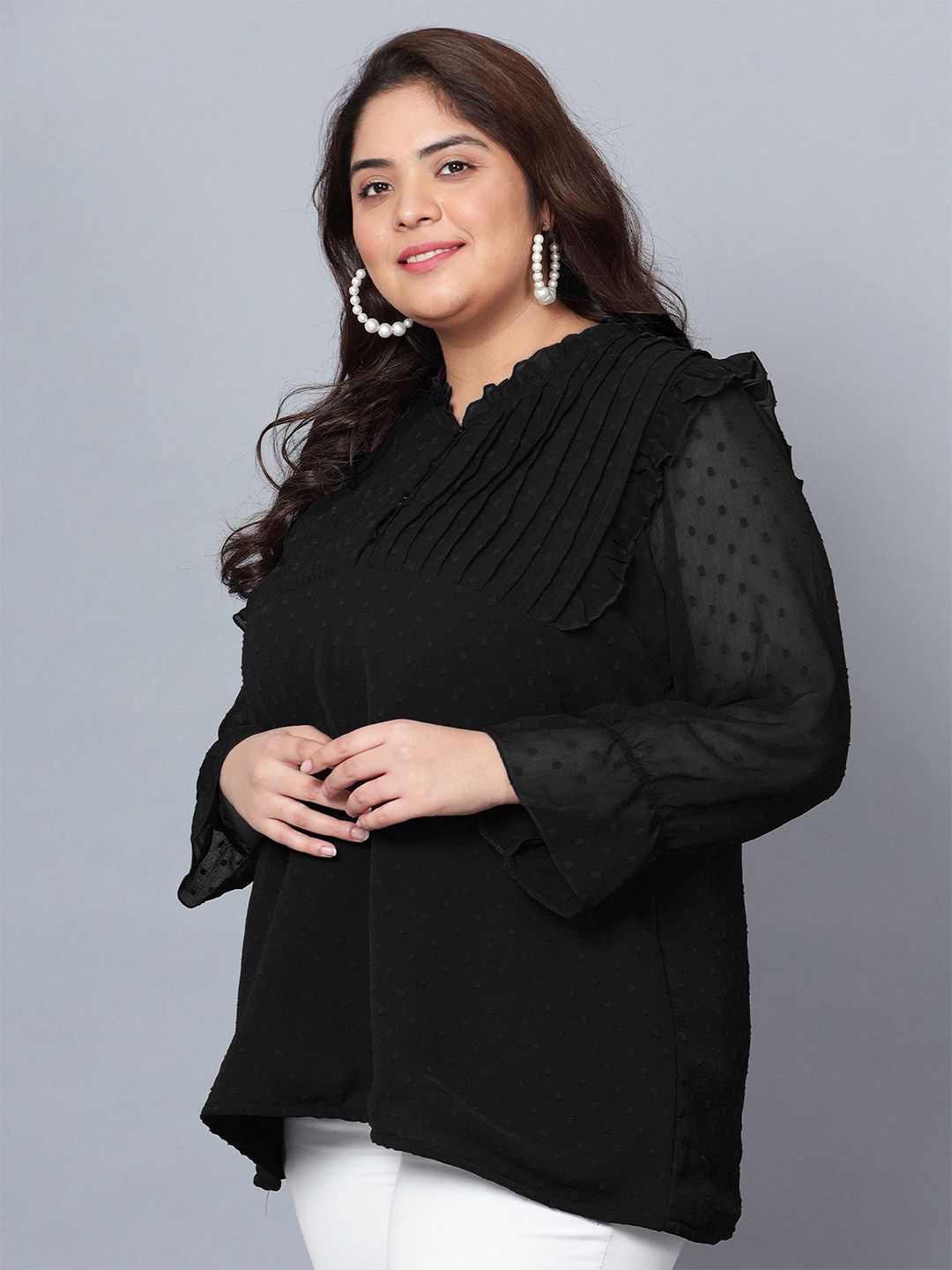 Black Georgette Plus Size Tunic — view 4