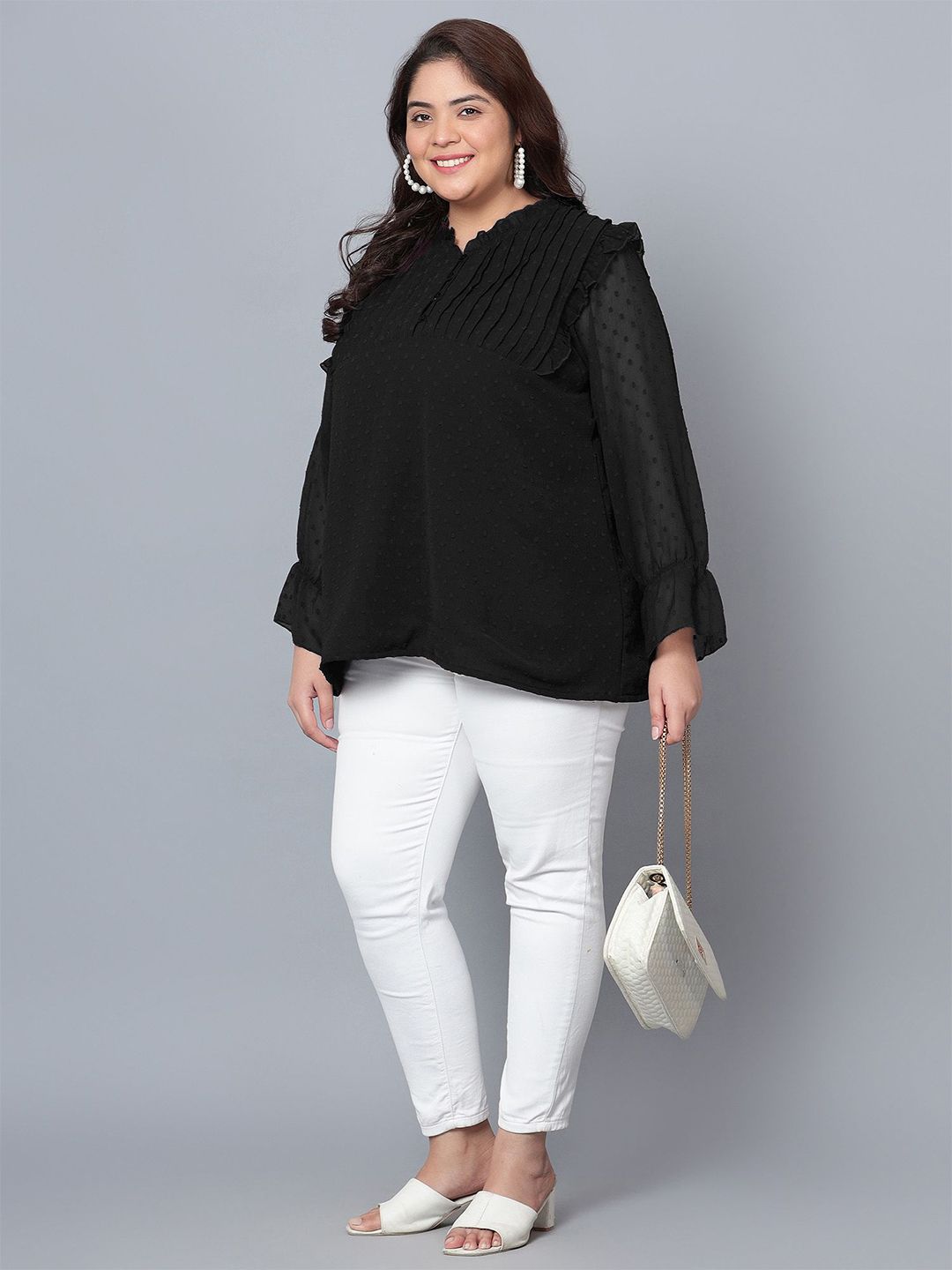 Black Georgette Plus Size Tunic — view 6