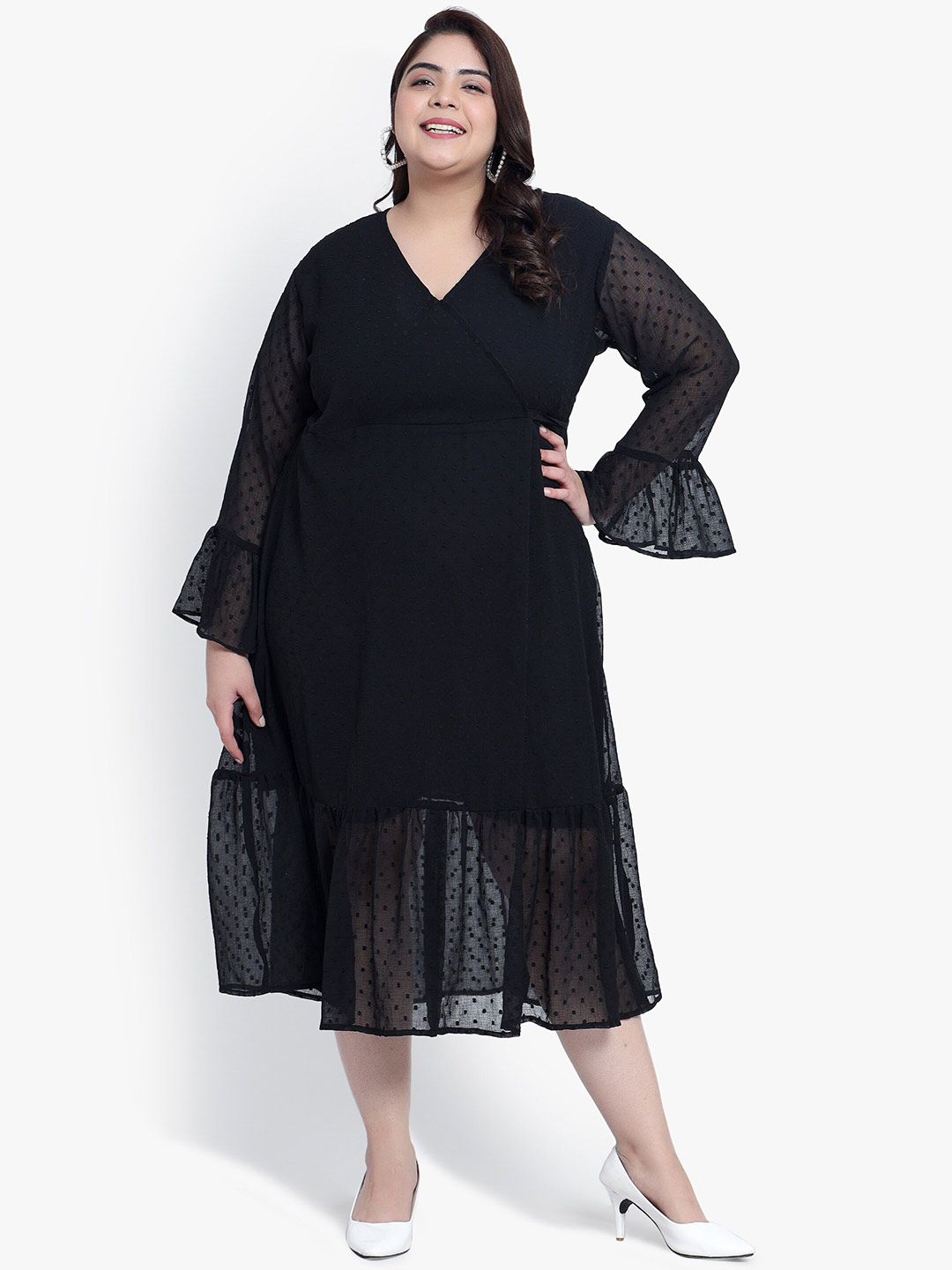 Black Georgette Tier Plus Size Dress — view 1