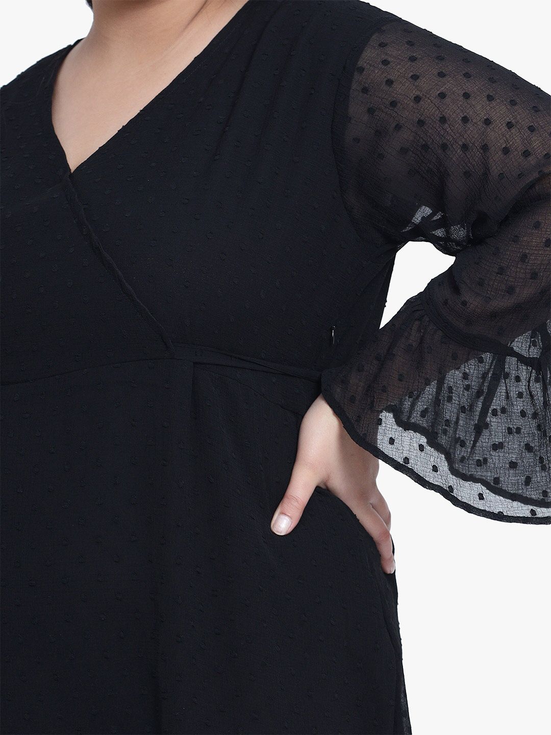 Black Georgette Tier Plus Size Dress — view 2