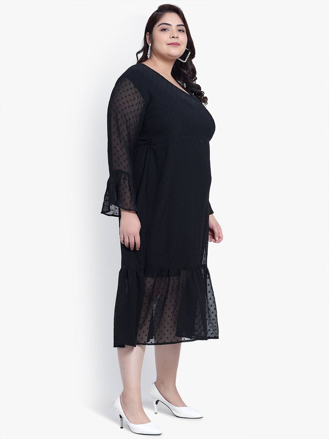 Black Georgette Tier Plus Size Dress — view 3