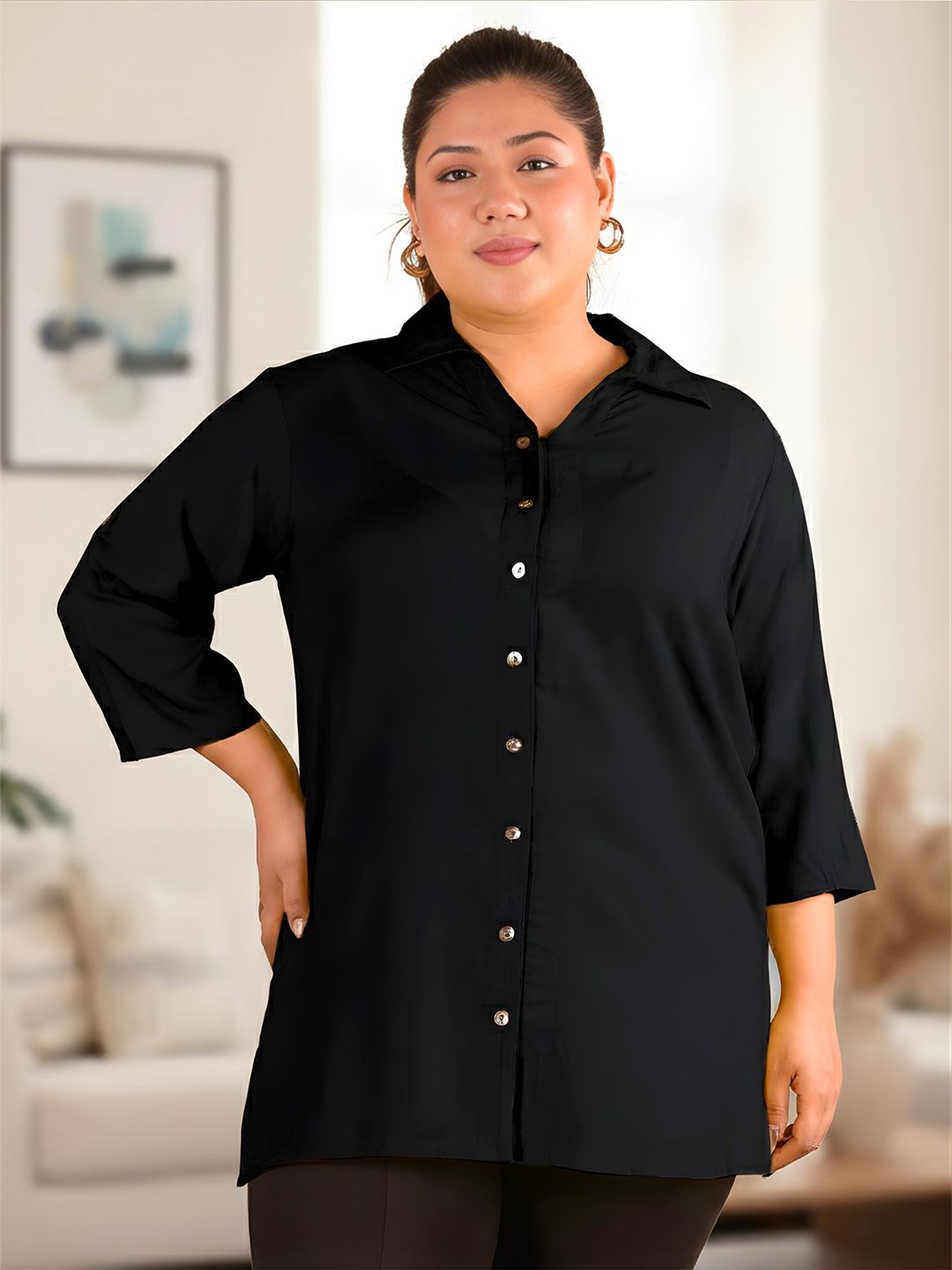 Black Longline Plus Size Shirt — view 1
