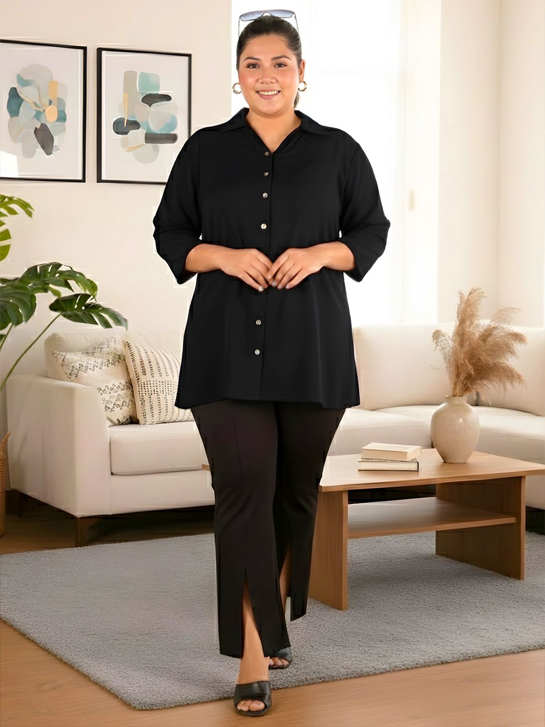 Black Longline Plus Size Shirt — view 6