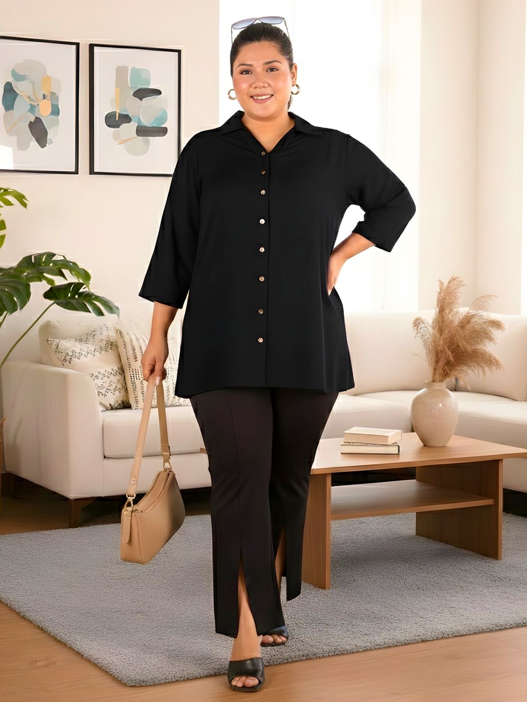 Black Longline Plus Size Shirt — view 7