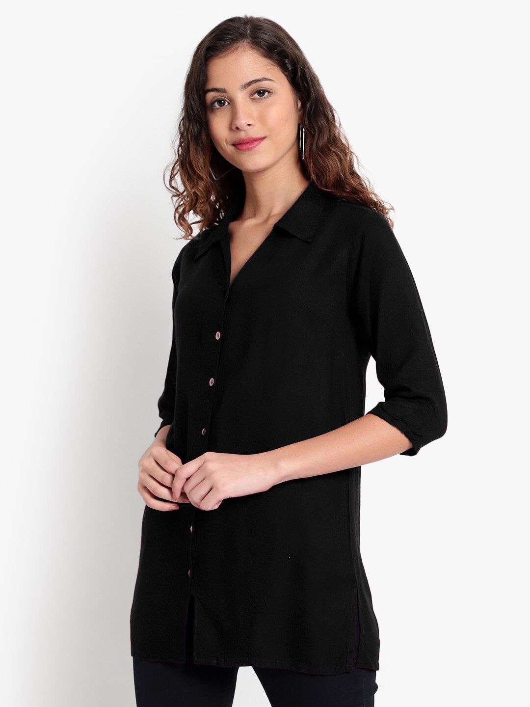 Black Longline Plus Size Shirt — view 11