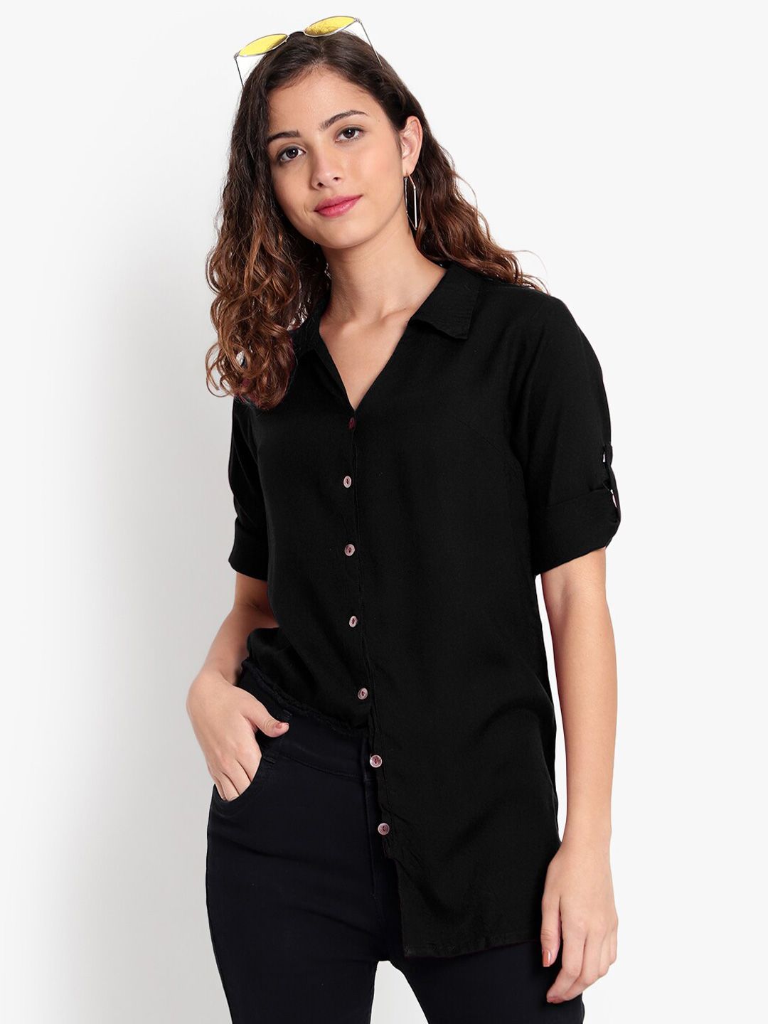 Black Longline Plus Size Shirt — view 14